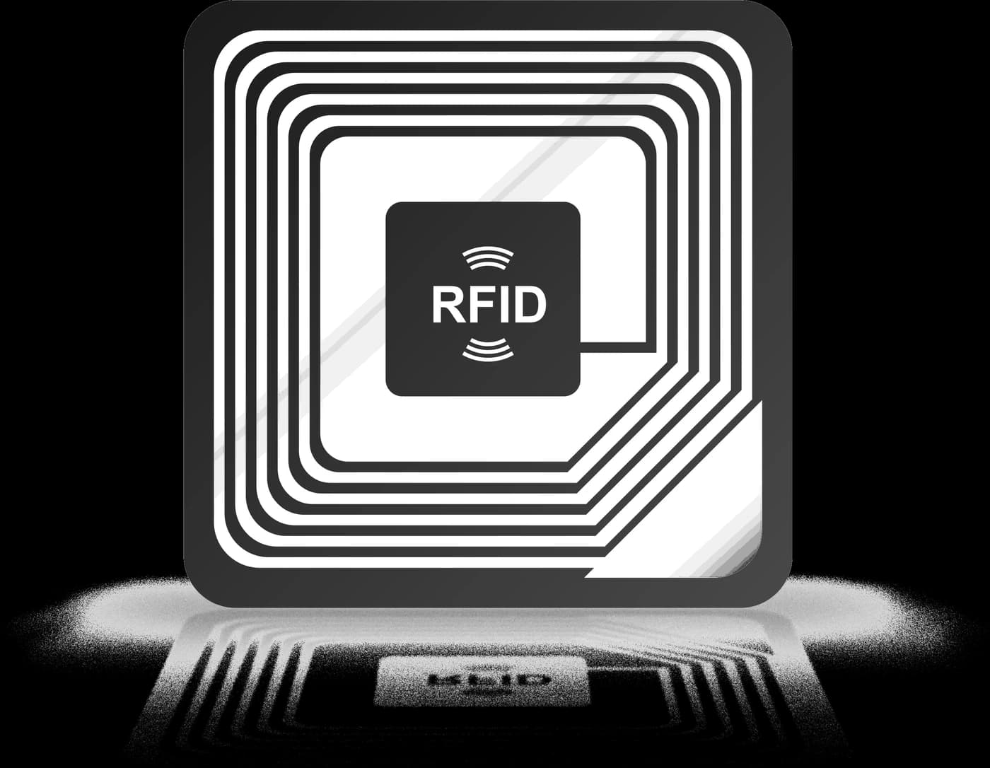 An RFID card above a reader